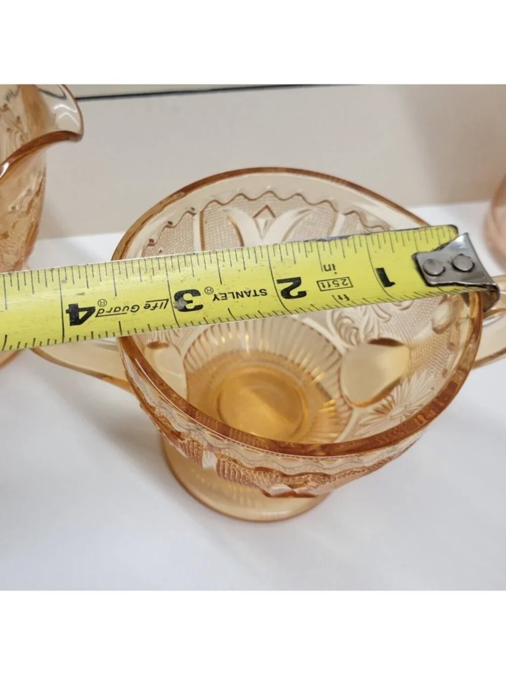 Westmoreland Glass Princess Feather Amber Golden Sunset Sugar Bowl & Creamer Set
